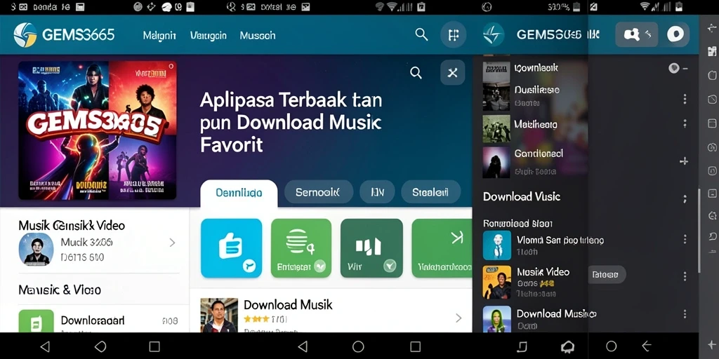 Screenshot antarmuka GEMS365 yang menunjukkan fitur Download Musik.