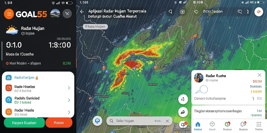 Tampilan antarmuka GOAL55 dengan fitur radar hujan yang jelas dan informatif.