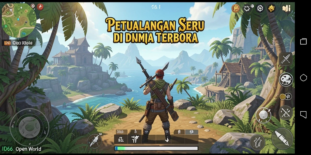 Antarmuka permainan ID66 yang menampilkan dunia terbuka dan karakter pemain.