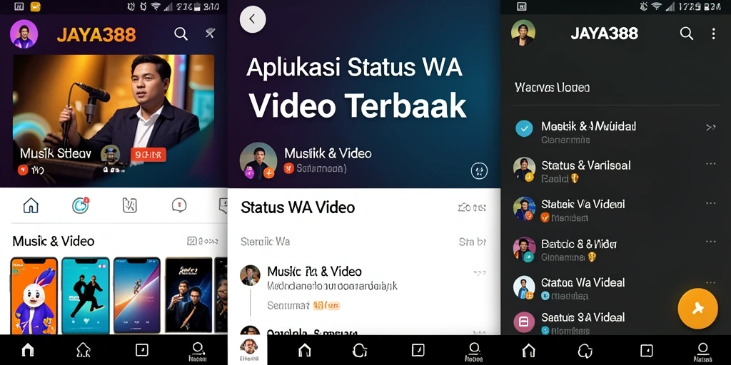 Tampilan antarmuka JAYA388 dengan berbagai pilihan video untuk status.