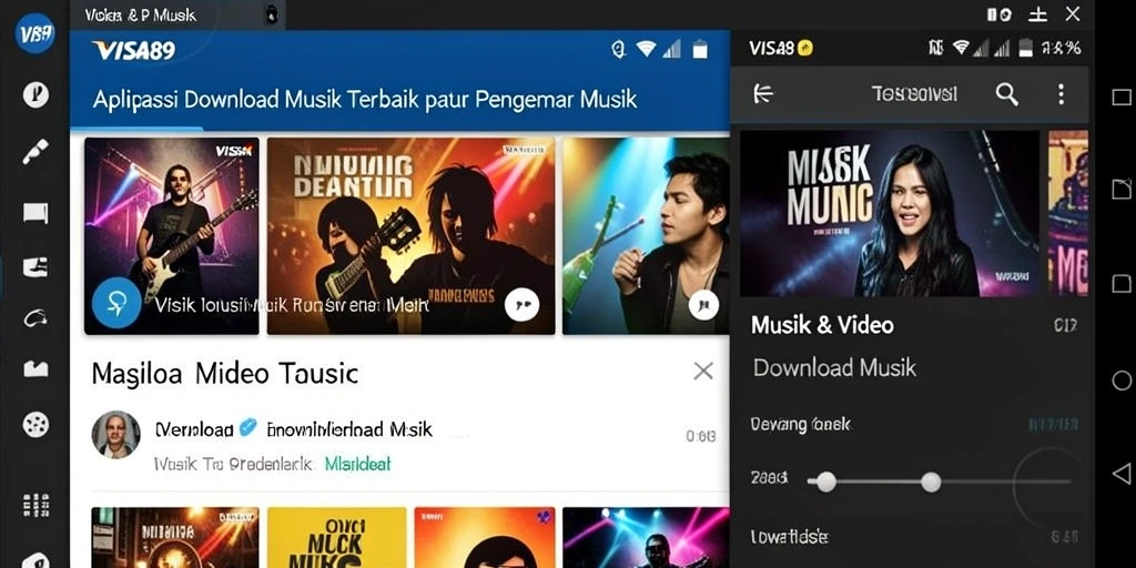 Tampilan antarmuka pengguna aplikasi Download Musik VISA89.